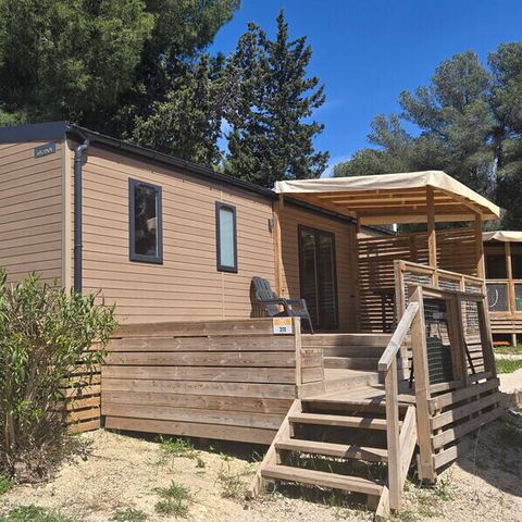 Bungalow 6 Personen - Mobilheim | Premium | 3 Zi. | 6 Pers. | Erhöhte Terrasse | 2 Bäder | Klim.