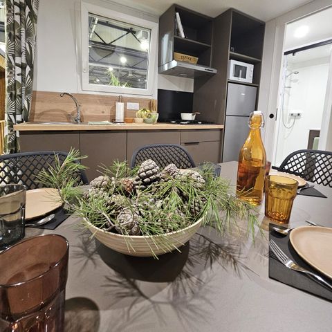 Mobilheim 4 Personen - Mobilheim premium MIT AUSBLICK und Klimaanlage 2 Schlafzimmer 4 Personen