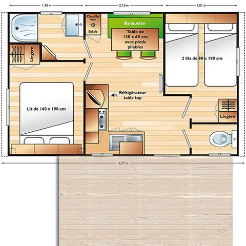 Mobilheim 4 Personen - Mobilheim Super Vénus - 24m² - 2 Zimmer - 2 Erwachsene max. + 2 Kinder - unter 13 Jahren