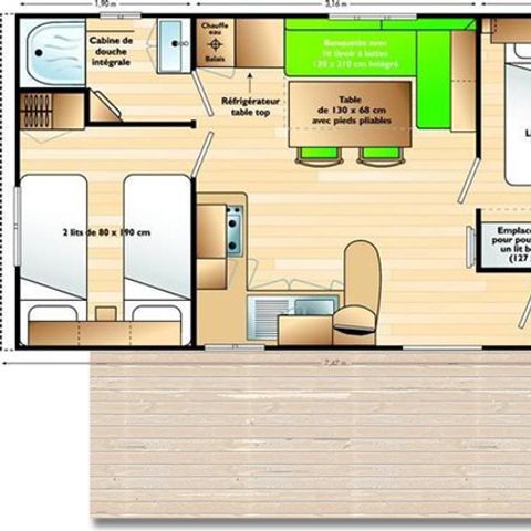 Mobilheim 5 Personen - Mobilheim "Super Mercure Famille" - 29m² - 2 Schlafzimmer -