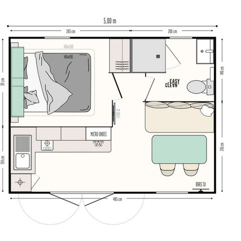 Mobilheim 2 Personen - Mobilheim Confort - 1 Schlafzimmer - halbüberdachte Terrasse