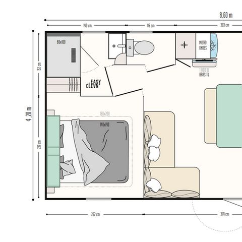 Mobilheim 6 Personen - Mobilheim Confort - 3 Zimmer - halbüberdachte Terrasse