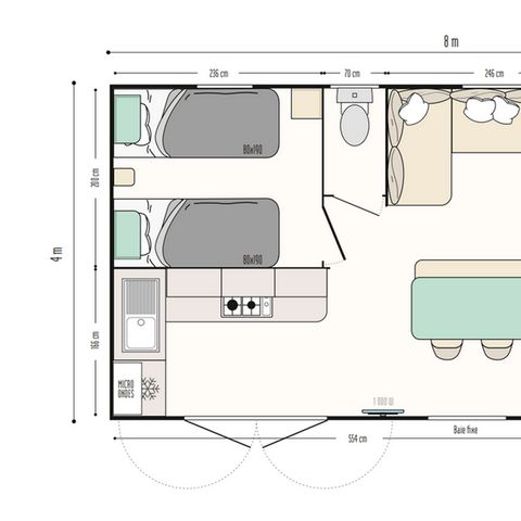 Mobilheim 4 Personen - Mobilheim Premium - 2 Zimmer - halboffene Terrasse mit Meerblick