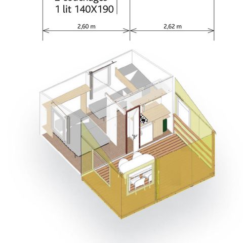 Bungalowzelt 5 Personen - 2 Zimmer - 21m² ohne Sanitäranlagen