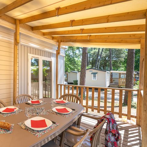 Mobilheim 6 Personen - Komfort TV 3 Zi -TV-überdachte Terrasse-Plancha- 30m² | CONFORT