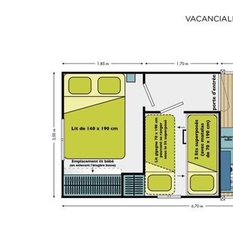 Bungalowzelt 5 Personen - Cabane Nature 2ch-ohne Sanitäranlagen-überdachte Terrasse-19m²-ohne TV