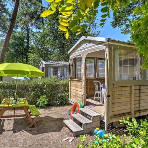 Bungalowzelt 5 Personen - Cabane Nature 2ch-ohne Sanitäranlagen-überdachte Terrasse-19m²-ohne TV