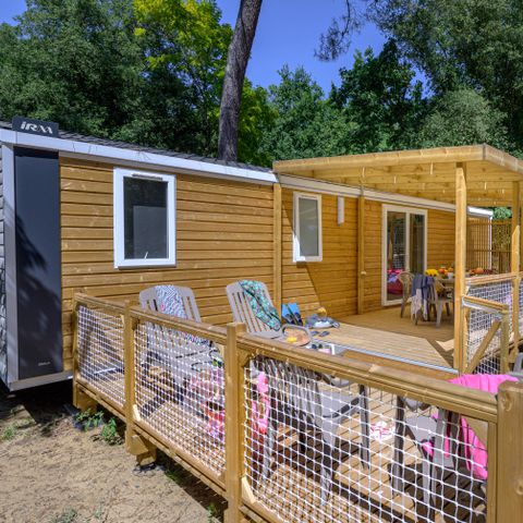 Mobilheim 8 Personen - Family 4ch-CLIM-überdachte XXL-Terrasse-TV-LV-Plancha-38m²| PREMIUM