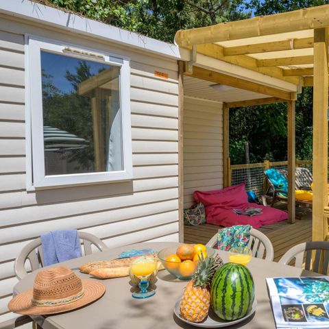 Mobilheim 6 Personen - Family 3ch-CLIM-überdachte XXL-Terrasse-TV-LV-Plancha-30m² | PREMIUM