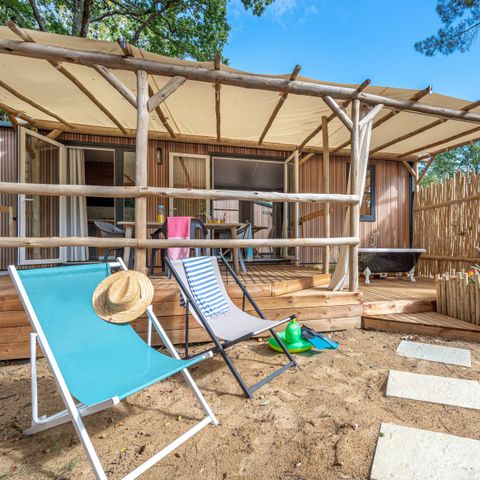 Mobilheim 6 Personen - Garden 3ch-Badewanne-TV-LV-Plancha-überdachte Terrasse-33m² | PREMIUM