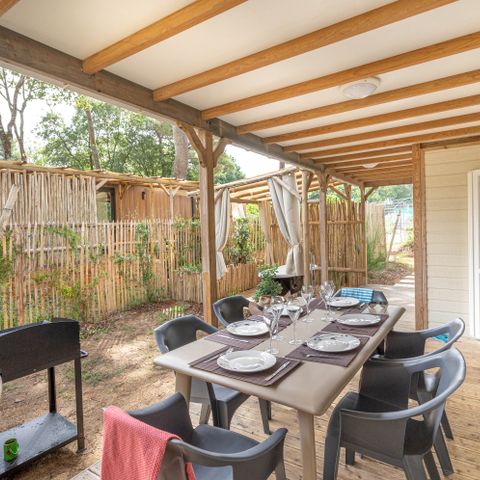 Chalet 7 Personen - Garden 3ch- CLIM-Badewanne-TV-LV-Plancha-Fußboden-überdachte Terrasse-32m² | PREMIUM