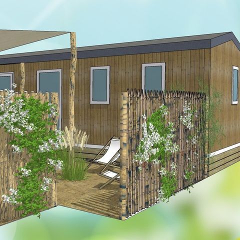 Mobilheim 10 Personen - Tribu 5ch -CLIM-2 sdb-TV-LV-Plancha-überdachte Terrasse-56m² | PREMIUM