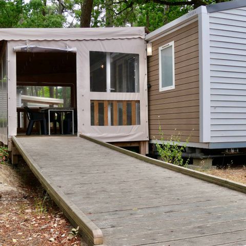 Mobilheim 5 Personen - Life 2ch PMR- CLIM -TV-LV-plancha-32m²-überdachte Terrasse | PREMIUM
