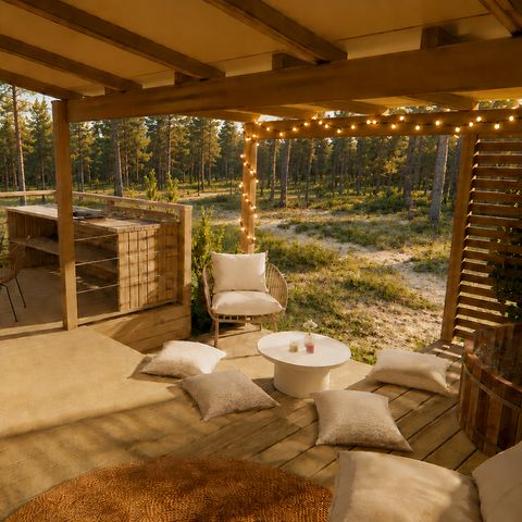 Mobilheim 4 personen - Cocoon - 2 Schlafzimmer - 2 Bäder - PREMIUM+ – 33 m² – Whirlpool – Klimaanlage – - TV – Geschirrspüler – Plancha – überdachte Terrasse – Travel-Paket
