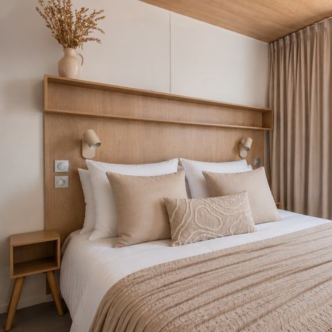 Mobilheim 6 personen - Cocoon - 3 Schlafzimmer - 2 Badezimmer - PREMIUM+ – 40 m² – Spa – Klimaanlage – - TV – Geschirrspüler – Plancha – überdachte Terrasse – Travel-Paket