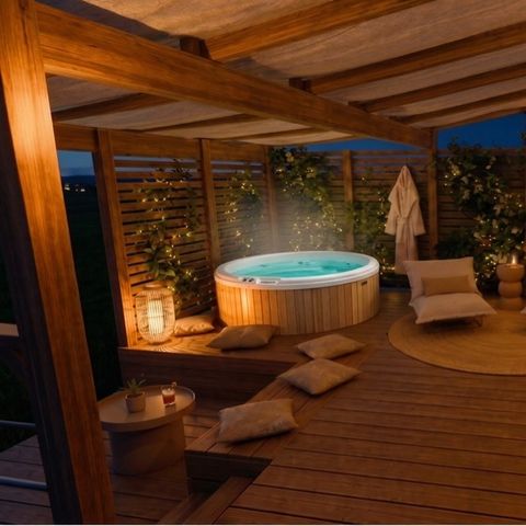 Mobilheim 6 personen - Cocoon - 3 Schlafzimmer - 2 Badezimmer - PREMIUM+ – 40 m² – Spa – Klimaanlage – - TV – Geschirrspüler – Plancha – überdachte Terrasse – Travel-Paket