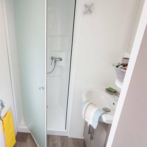 Mobilheim 6 Personen - Comfort | 3 Zi. | 6 Pers. | Erhöhte Terrasse | 1 Bad | Klimaanlage