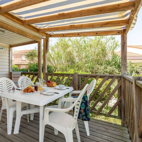 Mobilheim 6 Personen - Comfort | 3 Zi. | 6 Pers. | Terrasse Einzelzimmer | 1 Bad | Klimaanlage