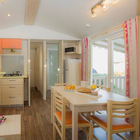 Mobilheim 6 Personen - Classic | 3 Schlafz. | 6 Pers. | Erhöhte Terrasse | 1 Bad | Klimaanlage