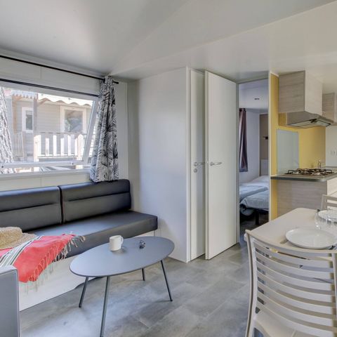 Mobilheim 6 Personen - Premium | 3 Schlafzimmer | 6 Schlafplätze | Lounge Terrasse | 1 Badezimmer | Klimaanlage | Fernseher