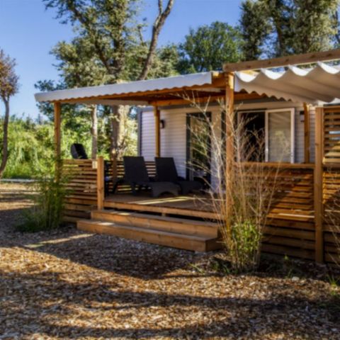 Mobilheim 5 personen - PREMIUM - 2 Schlafzimmer mit Klimaanlage +TV+ Gas Plancha + 2 Bäder