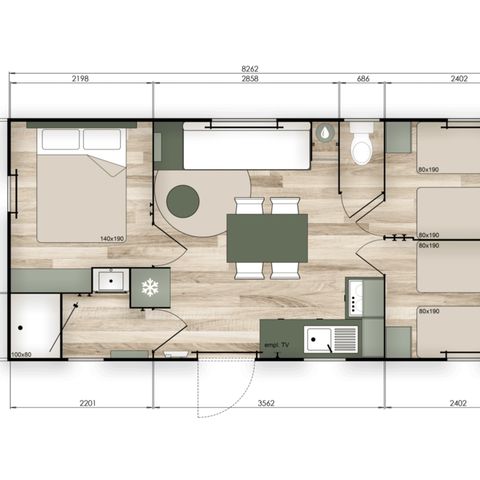 Mobilheim 7 personen - CONFORT - 3 Schlafzimmer mit Klimaanlage +TV - 2026