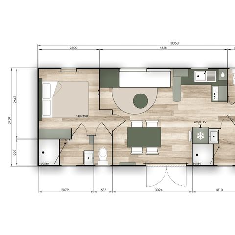 Mobilheim 8 Personen - PREMIUM - 3 Schlafzimmer mit Klimaanlage +TV+ Gas Plancha + 2 Bäder - 2026