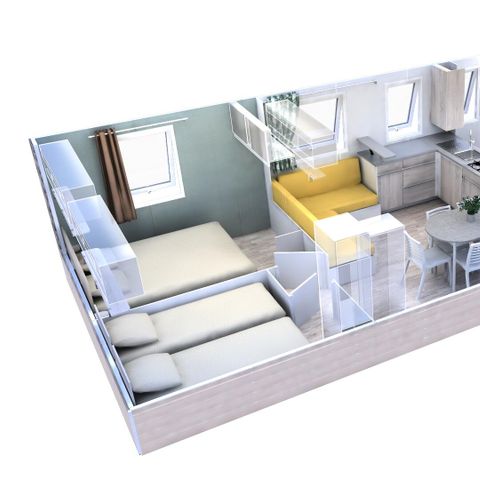 Mobilheim 10 Personen - Mobil Home Family 5 Zimmer 8 Erwachsene + 2 Kinder bis 12 Jahre Klimatisiert + TV