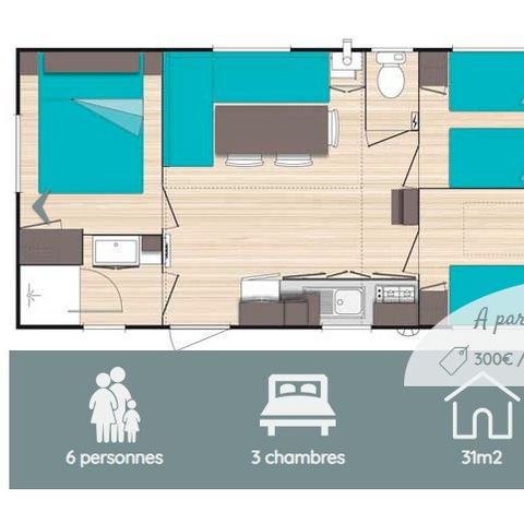 Mobilheim 6 Personen - Confort Mistral 6 Personen - 3 Schlafzimmer, klimatisiert