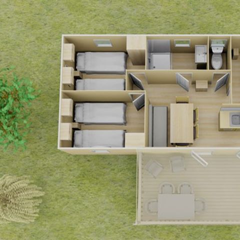 Mobilheim 6 Personen - Classic | 3 Schlafz. | 6 Pers. | Erhöhte Terrasse | Klima.