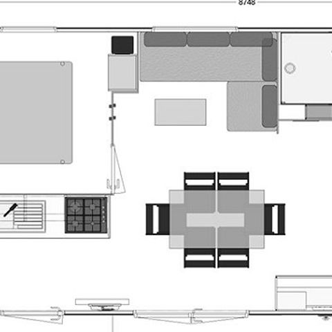 Mobilheim 6 Personen - 6 Betten - 3 Schlafzimmer (Klimaanlage, TV, LV)
