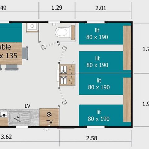 Mobilheim 6 Personen - Lodge 8073 - 3 Schlafzimmer