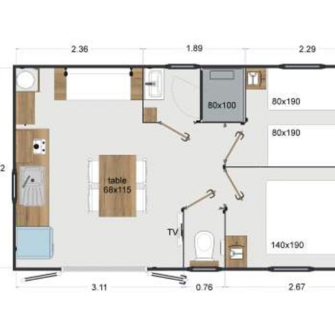 Mobilheim 4 Personen - Cabane Surfer 2 Zimmer - 25 m² + halbüberdachte Terrasse