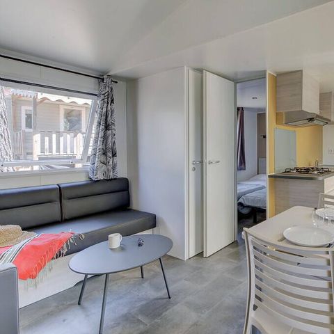 Mobilheim 6 personen - Premium Exclusive | 3 Zi. | 6 Pers. | Lounge Terrasse | Küche im Freien | 1 Bad | Klimaanlage | TV