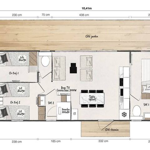 Mobilheim 6 personen - Mobilheim | Premium | 3 Schlafz. | 6 Pers. | Terrasse Lounge | Clim.
