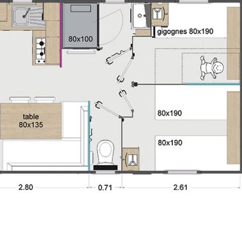 Mobilheim 6 Personen - COTTAGE PREMIUM - Les Pins | 6 pers.