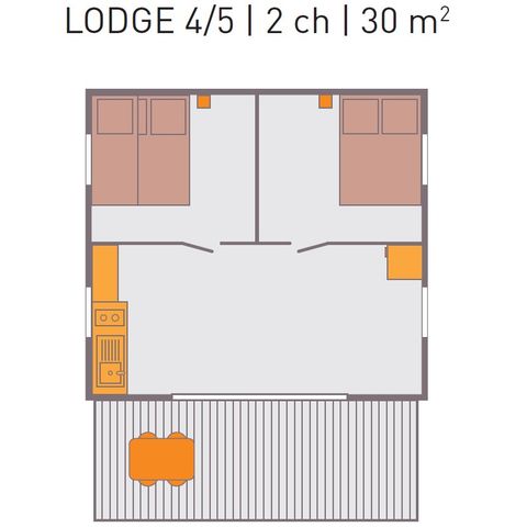Safarizelt 5 Personen - Komfort-Lodge 4-5 Personen - Leinwand & Holz - 30 m² - 2 Zimmer - Strom - Bad