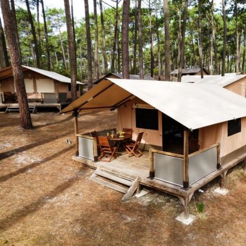 Safarizelt 5 Personen - Komfort-Lodge 4-5 Personen - Leinwand & Holz - 30 m² - 2 Zimmer - Strom - Bad