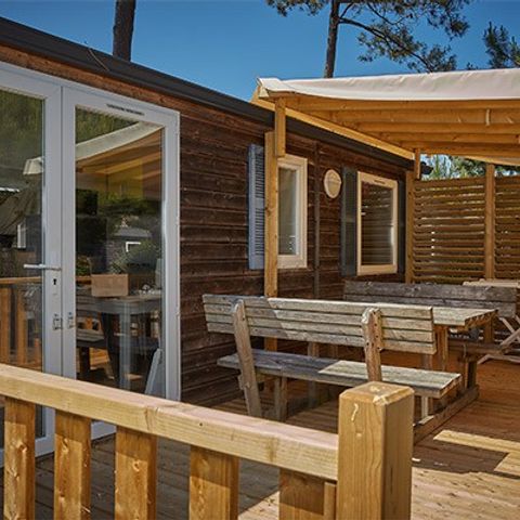 Mobilheim 6 personen - Comfort XL | 3 Schlafz. | 6 Pers. | Erhöhte Terrasse | TV
