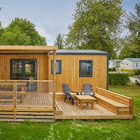 Mobilheim 6 Personen - Premium Exclusive | 3 Zi. | 6 Pers. | Erhöhte Terrasse | Klimaanlage | TV