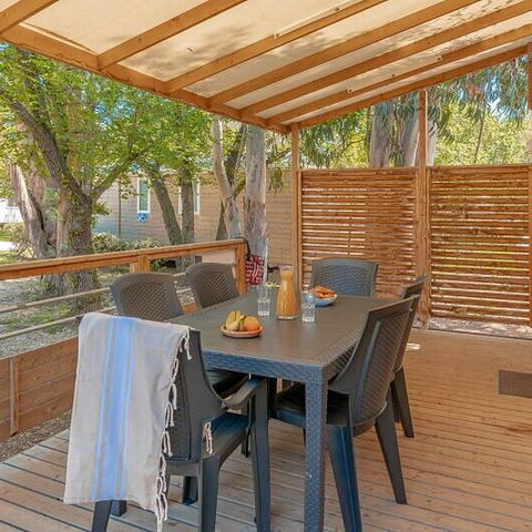 Mobilheim 6 Personen - Premium | 3 Schlafz. | 6 Pers. | Erhöhte Terrasse