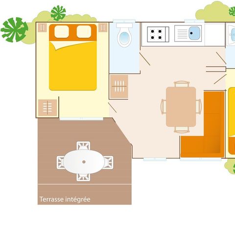 Mobilheim 6 personen - Comfort | 2 Zi. | 4/6 Pers. | Einfache Terrasse | Klim.