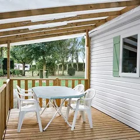 Mobilheim 5 Personen - Comfort | 3 Schlafz. | 5 Pers. | Erhöhte Terrasse | Klimaanlage