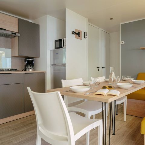 Mobilheim 6 personen - Premium | 3 Schlafz. | 6 Pers. | Erhöhte Terrasse | Klimaanlage | TV