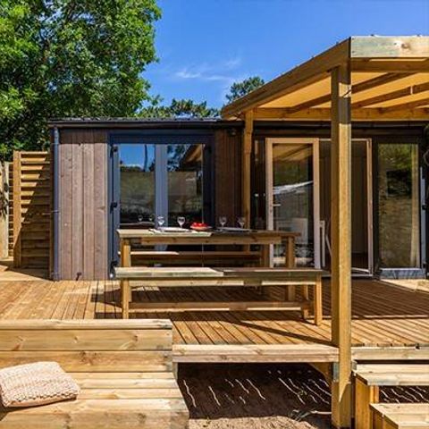 Mobilheim 6 personen - Mobilheim | Premium Exclusive | 3 Zi. | 6 Pers. | Erhöhte Terrasse | Tropische Dusche | Klima | TV