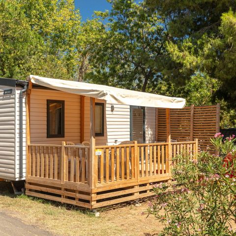Mobilheim 6 Personen - Comfort | 3 Schlafz. | 6 Pers. | Erhöhte Terrasse | Klimaanlage | TV