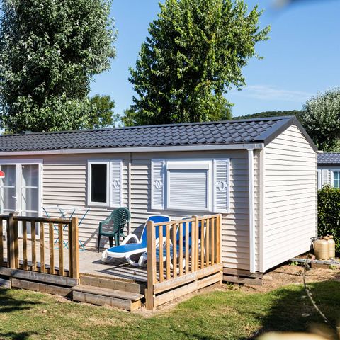 Mobilheim 4 Personen - Comfort | 2 Schlafz. | 4 Pers. | Erhöhte, nicht überdachte Terrasse | TV