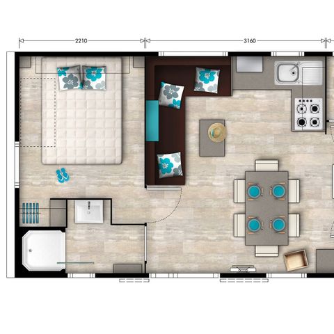 Mobilheim 6 personen - Premium | 3 Schlafz. | 6 Pers. | Erhöhte Terrasse | Klimaanlage