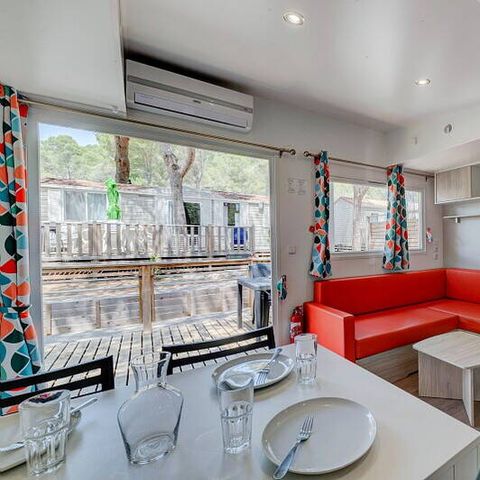 Mobilheim 6 Personen - Comfort | 3 Schlafz. | 6 Pers. | Erhöhte, nicht überdachte Terrasse | Clim.