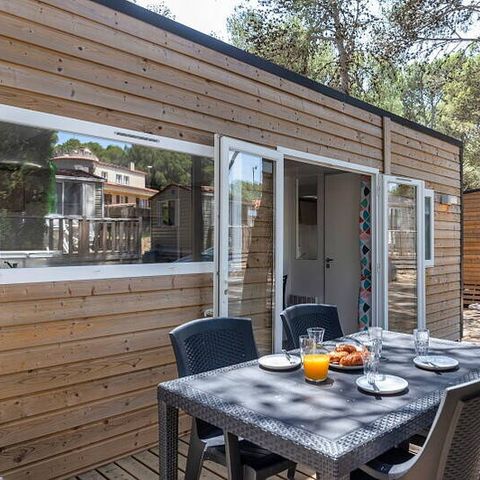 Mobilheim 6 personen - Comfort | 3 Schlafz. | 6 Pers. | Erhöhte, nicht überdachte Terrasse | Clim.
